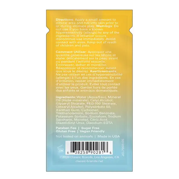 Jelique Joy Buzzer Naked Clitoral Arousal Balm Bulk Pack24 pcs 13 oz Foil Classic Brands LLC Female Sex Toys Jelique Joy Buzzer Naked Clitoral Arousal Balm Bulk Pack24 pcs 13 oz Foil Classic Brands LLC Female Sex Toys