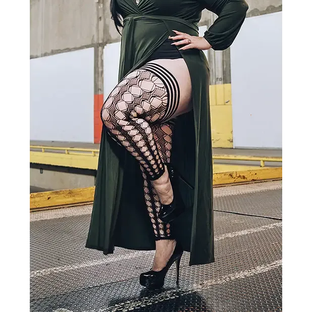 Kixies Anal Kixies Jo Circle Fishnet Footless Thigh High Black C