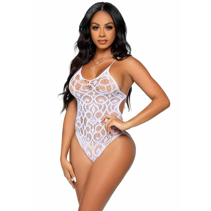 Leg Avenue Couples LEG AVENUE SEAMLESS SCROLL LACE TEDDY WHITE