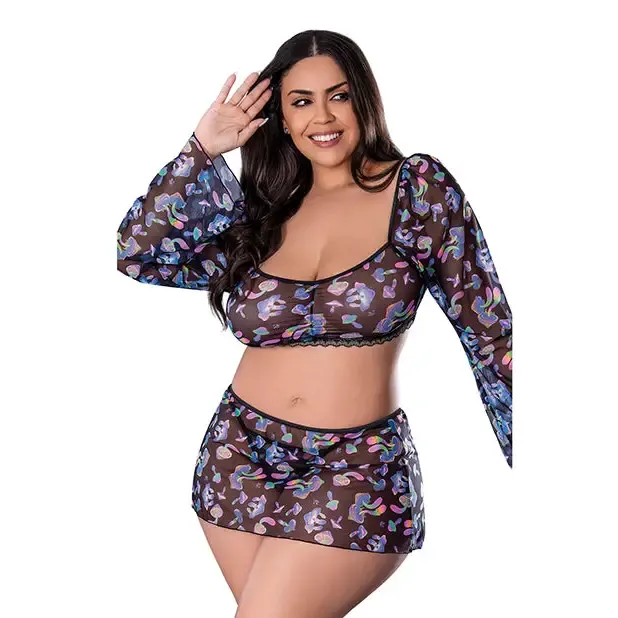 Magic Moments Intl Anal Hazy Dayz Shrooms Crop Top wSkirt Thong Black QN