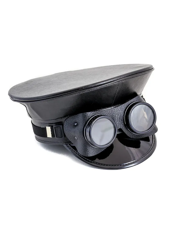 Male Sex Toys HonourSkintwocom Patent Police Hat with Leather Goggles One Size