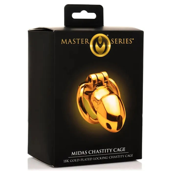 Master Series Midas 18k Goldplated Locking Chastity Cage Male Sex Toys