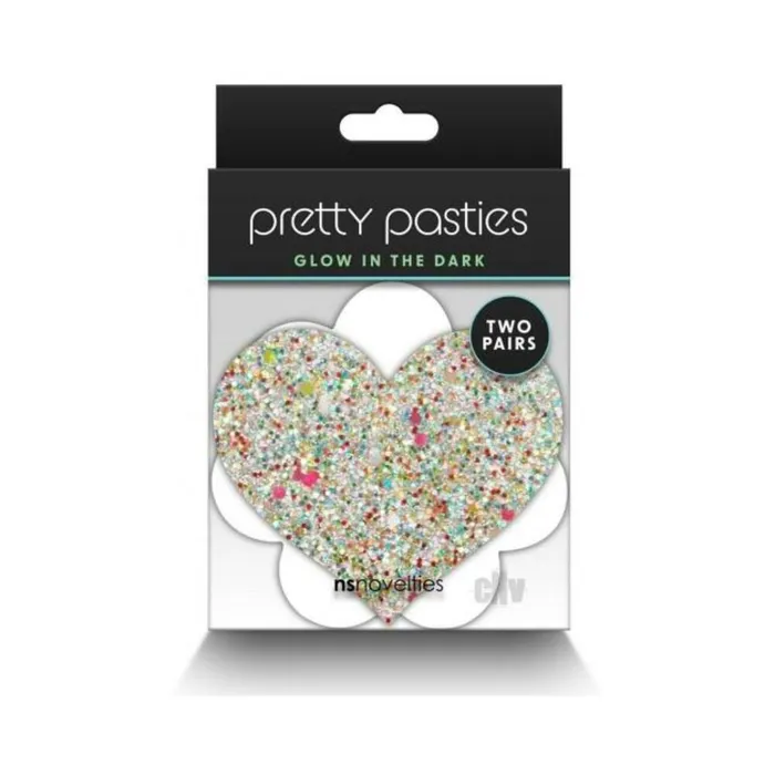 NS Novelties Vibrators Pretty Pasties Heart Flower Glow 2 Pair