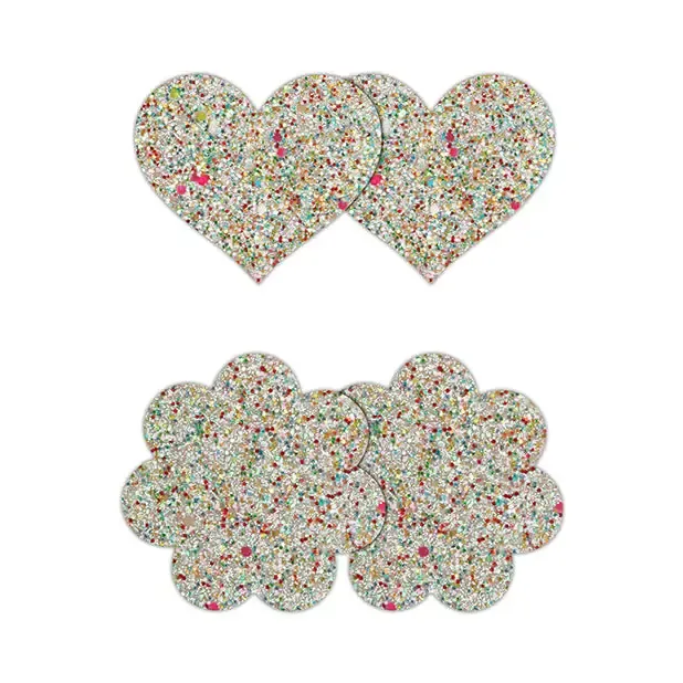 NS Novelties Vibrators Pretty Pasties Heart Flower Glow 2 Pair
