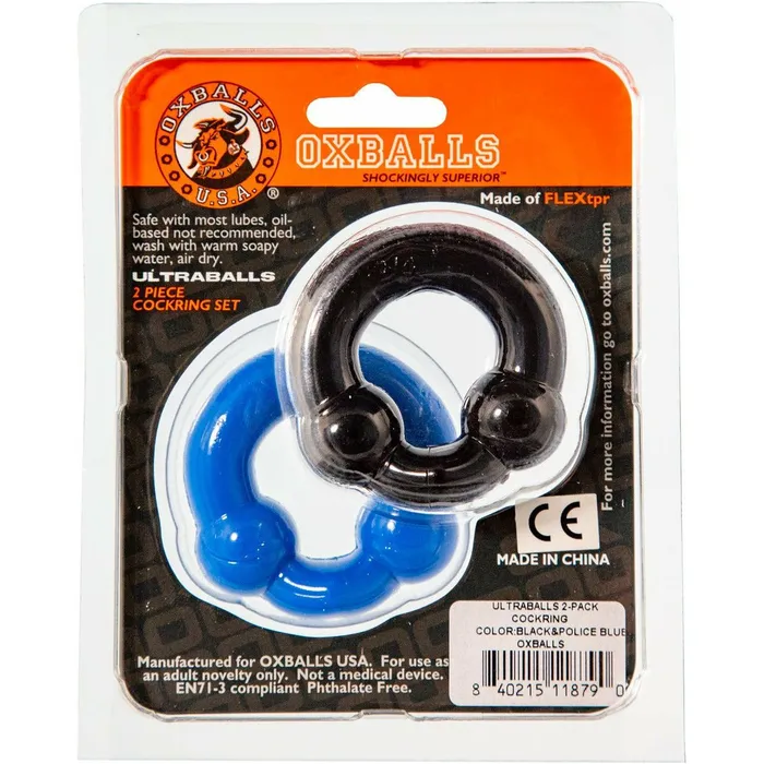 Oxballs Anal Oxballs Ultraballs Cockring 2 Pack BlackPolice Blue