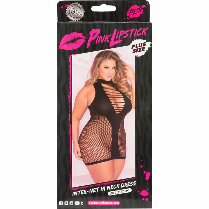 Pink Lipstick Internet High Neck Dress Black Plus Size Pink Lipstick Plus Size