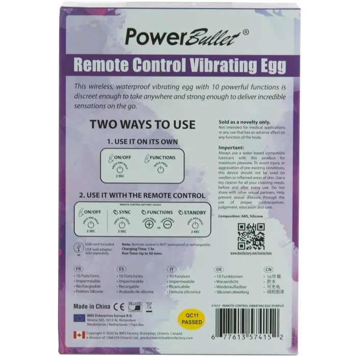 PowerBullet Female Sex Toys PowerBullet Remote Control Vibrating Egg Purple
