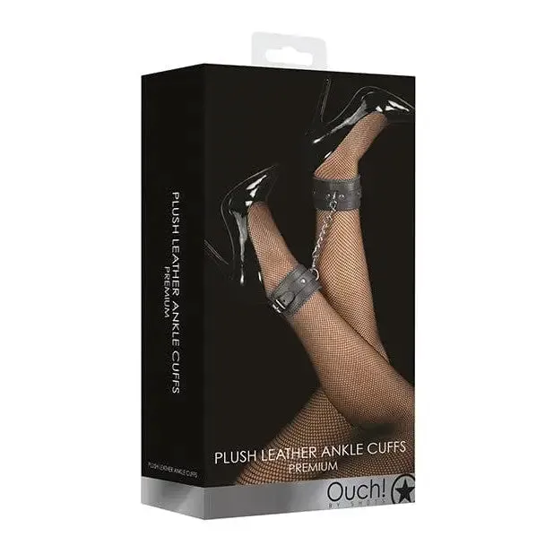 Restraints Shots Ouch Plush Leather Ankle Cuffs Black Shots America