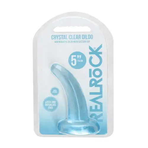 SHOTS AMERICA Female Sex Toys RealRock Crystal Clear NonRealistic 5 in Curved Dildo With Suction Cup Blue SHOTS AMERICA Female Sex Toys RealRock Crystal Clear NonRealistic 5 in Curved Dildo With Suction Cup Blue