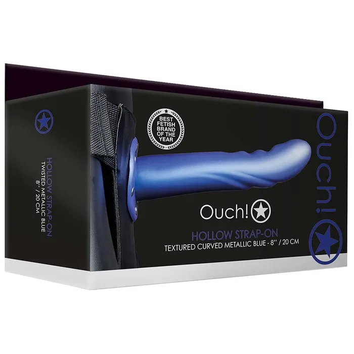 Textured Curved 8 Inch Hollow StrapOn in Metallic Blue Shots Toys Female Sex Toys Textured Curved 8 Inch Hollow StrapOn in Metallic Blue Shots Toys Female Sex Toys