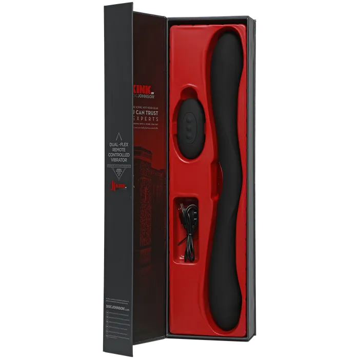 Vibrators Doc Johnson Doc Johnson Kink Dual Flex Silicone Vibrator Black with Red