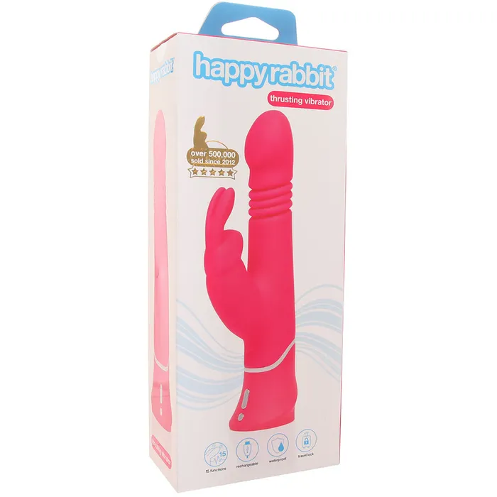 Vibrators LoveHoney Happy Rabbit Thrusting Silicone Rabbit Vibe in Pink