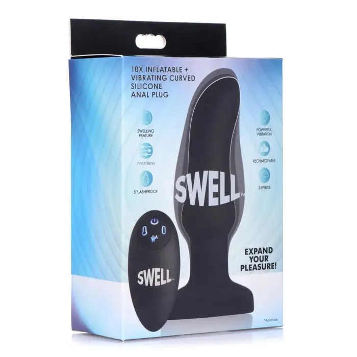Worlds First Remote Control Inflatable 10x Vibrating Curved Silicone Anal Plug Swell Male Sex Toys