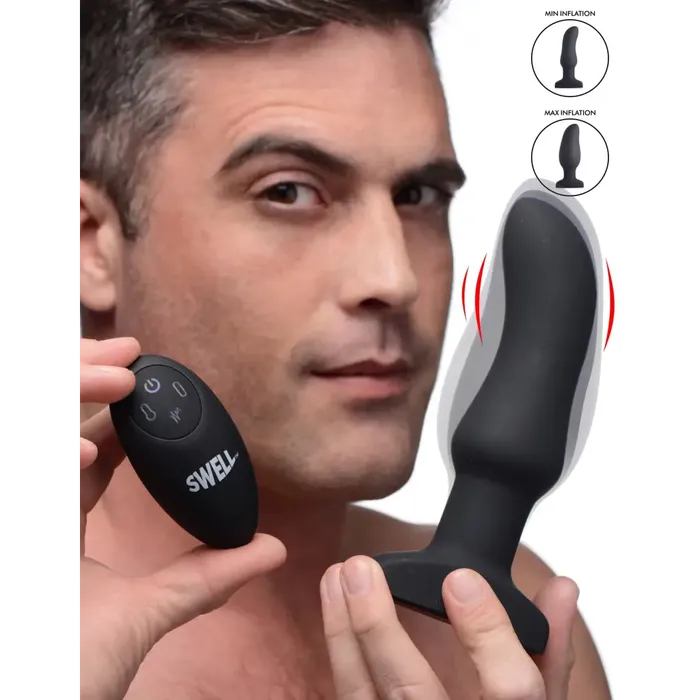 Worlds First Remote Control Inflatable 10x Vibrating Curved Silicone Anal Plug Swell Male Sex Toys