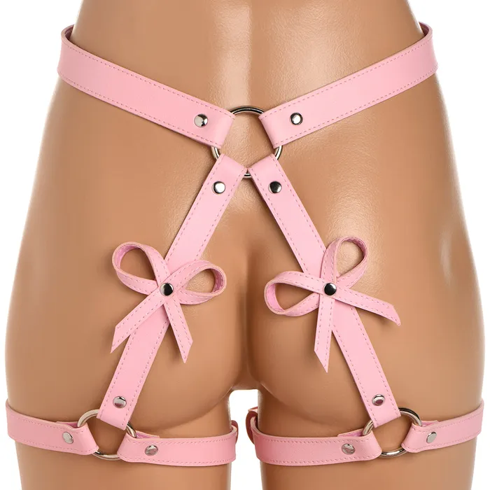 XR Brands Female Sex Toys Strict Bondage Harness with Bows OSXL in Pink